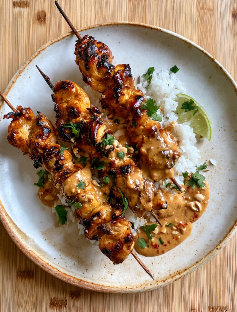 Zingy Chicken Satay Skewers with Slaw
