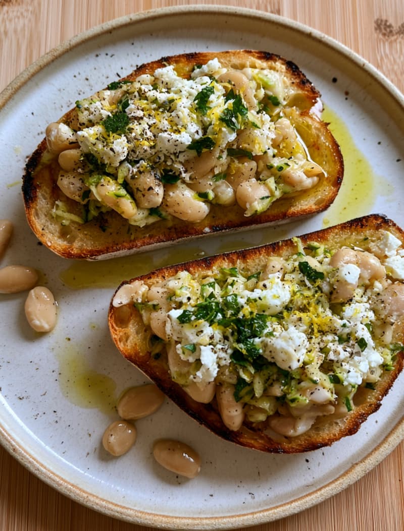 Courgette & Butter Bean Bruschetta with Feta & Parsley Oil