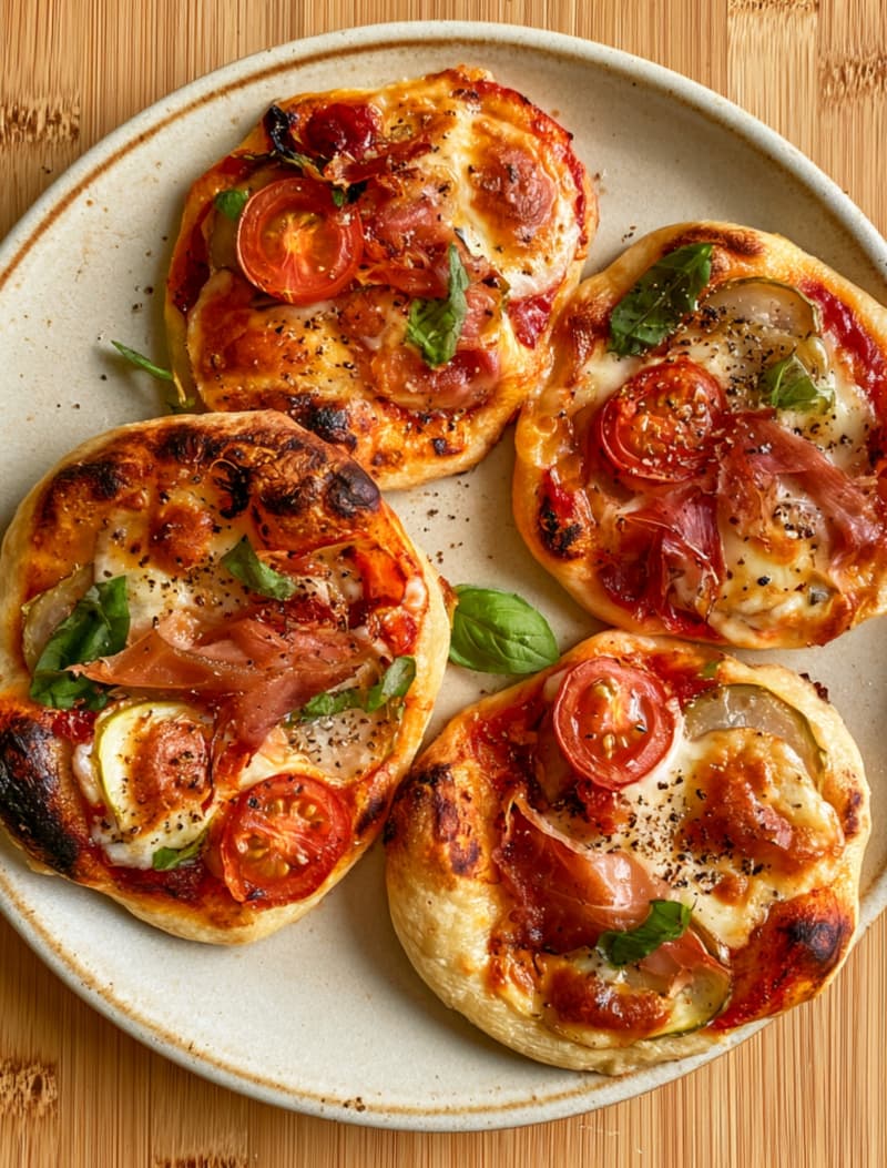 Mini Air Fryer Pizzas with Ham, Tomato & Cheese