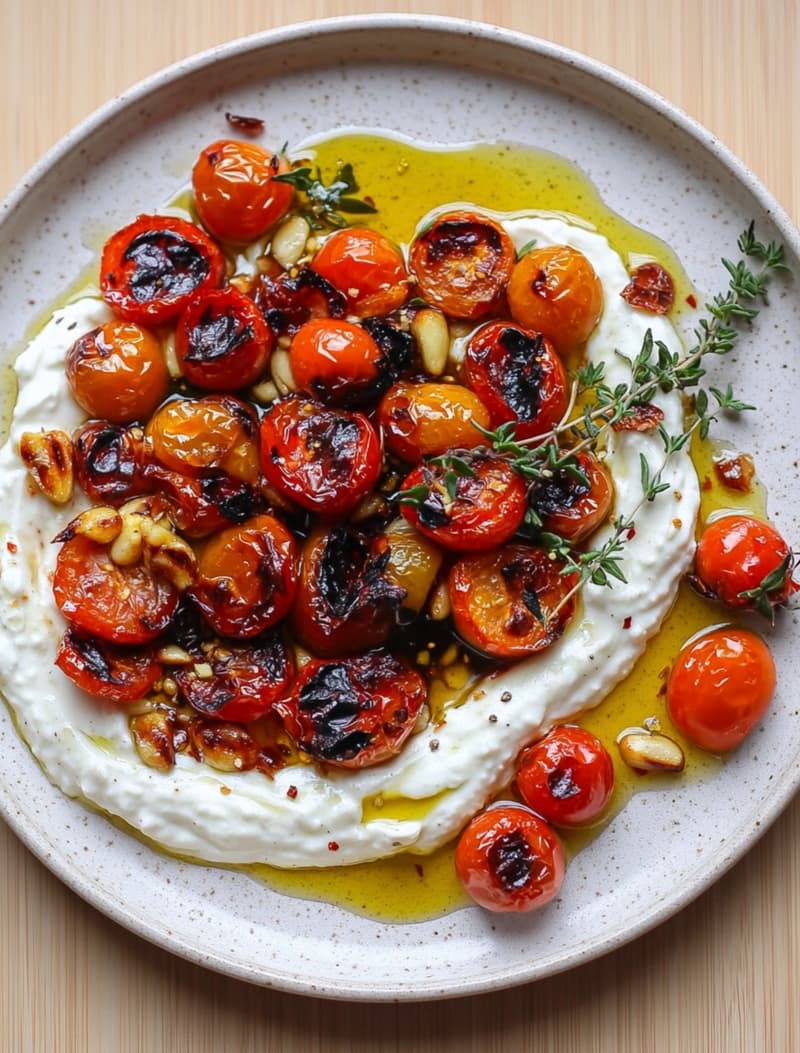 Roasted Tomatoes with Tahini Yogurt Swirl