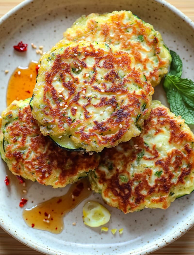 Courgette & Halloumi Fritters with Sticky Chilli Honey