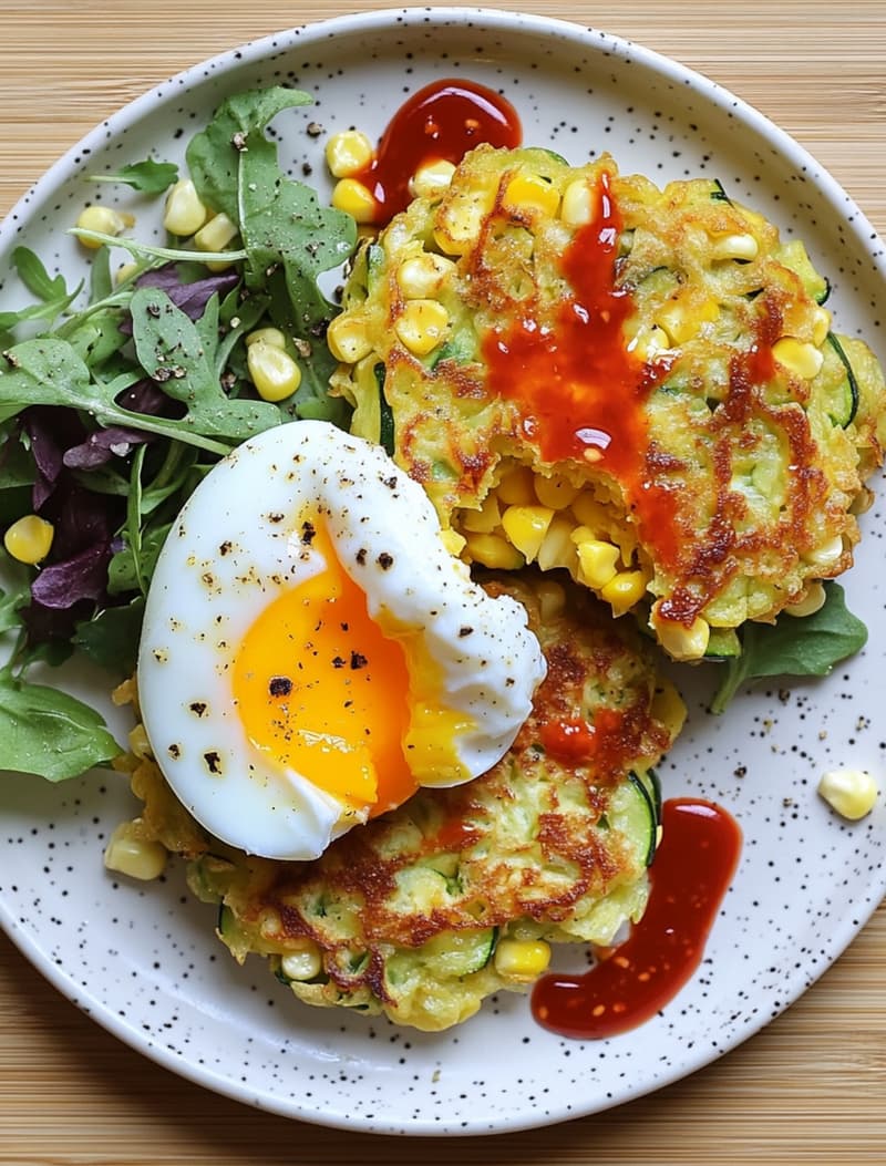 Crispy Sweetcorn & Courgette Fritters with Chilli Drizzle