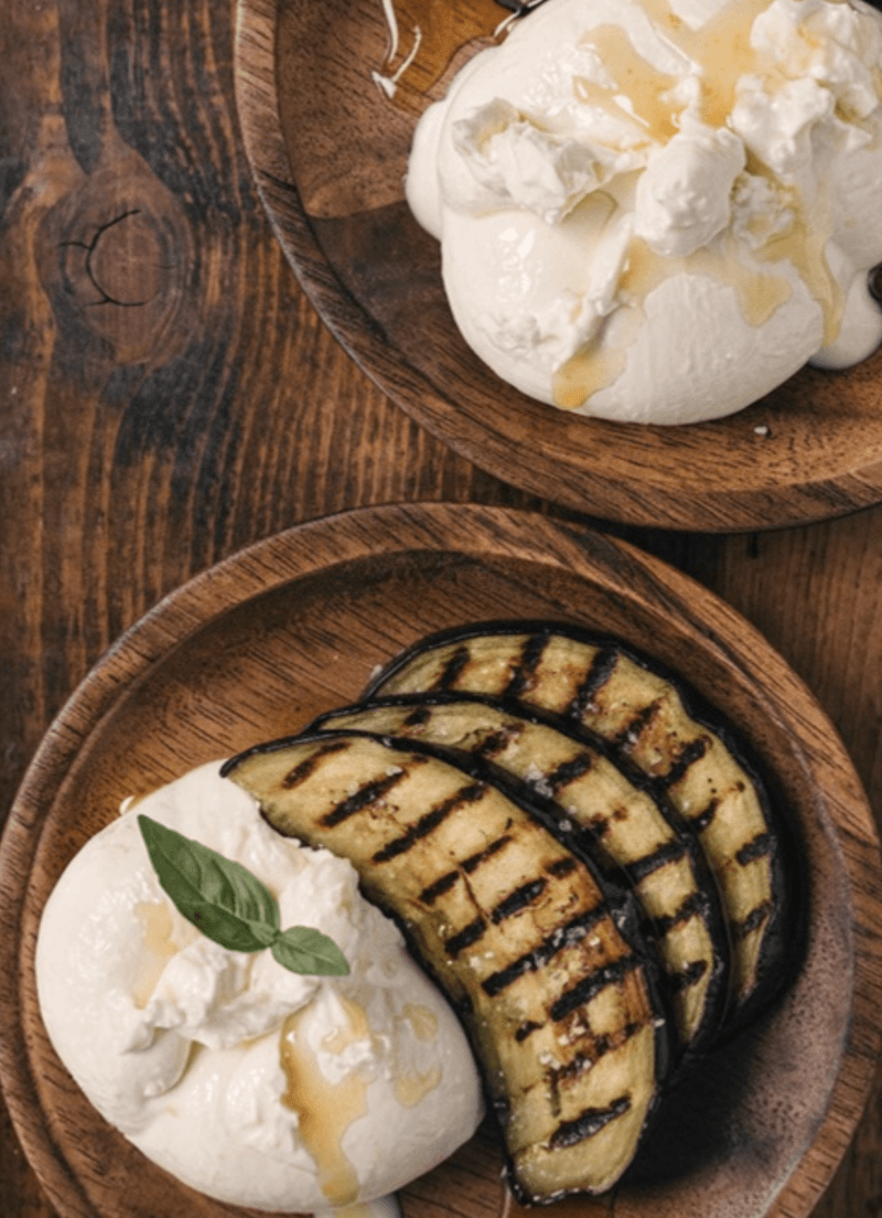 Burrata and Aubergines with Honey