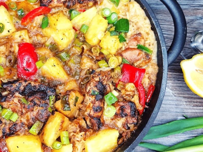 Caribbean Jerk Chicken with Pineapple and Coconut Rice