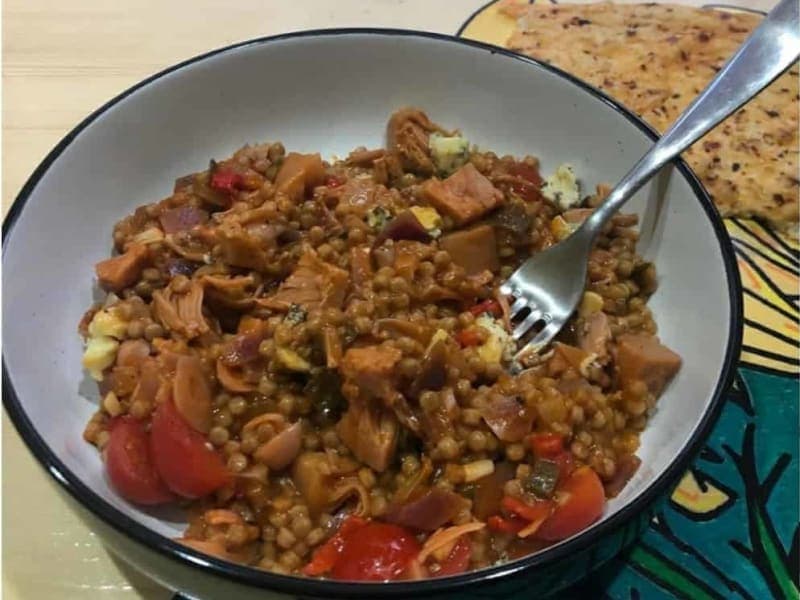 Jackfruit with spicy tomato couscous