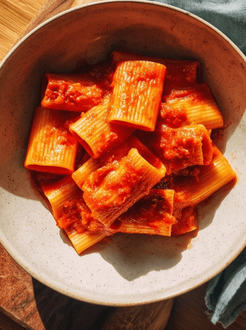 Neapolitan Pasta with Cheesy Tomato Sauce (Paccheri allo Scarpariello)