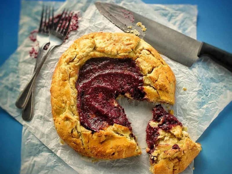 Whipped feta, onion and spicy blueberry chutney galette