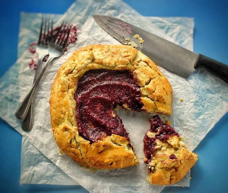 Whipped feta, onion and spicy blueberry chutney galette