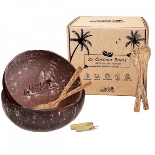 Organic Handmade Coconut Bowls Forks and Straw Set Vanlife Eats