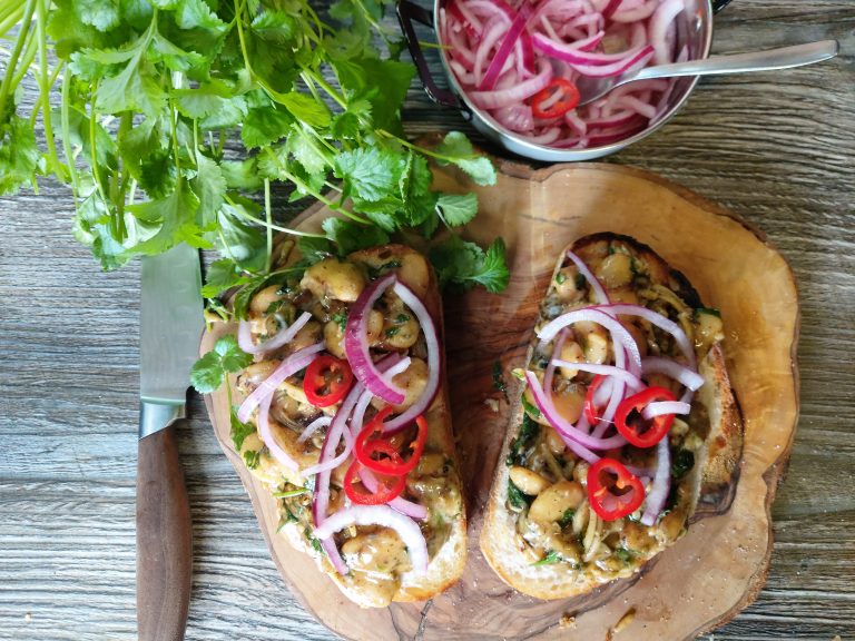 Cheesy Curried Butterbeans on Sourdough Toast