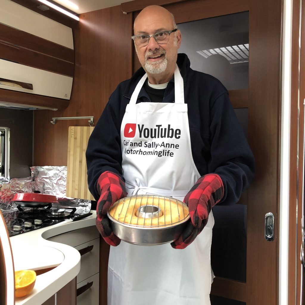 Carl in the motorhome with his Omnia stove top oven
