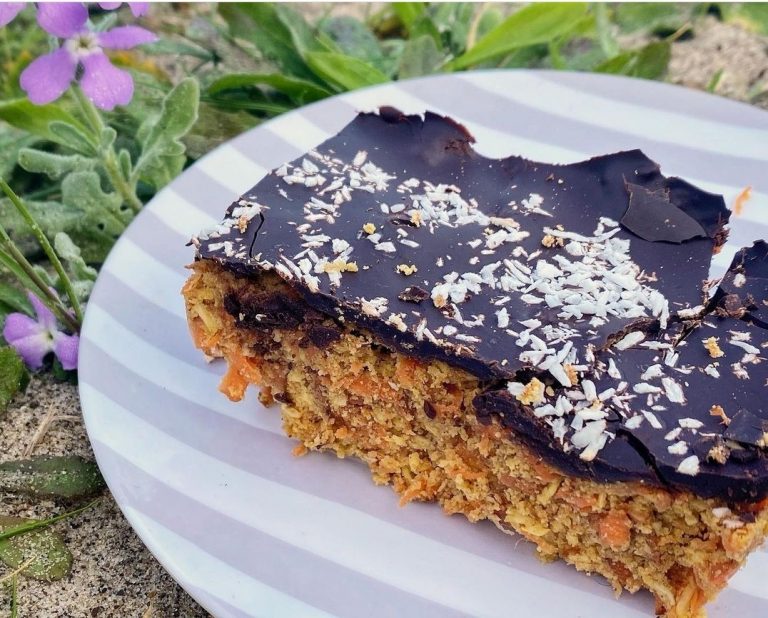 Raw carrot cake with cacao glaze