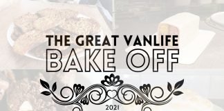 vanlife bake off, images of van baked goodies in the background