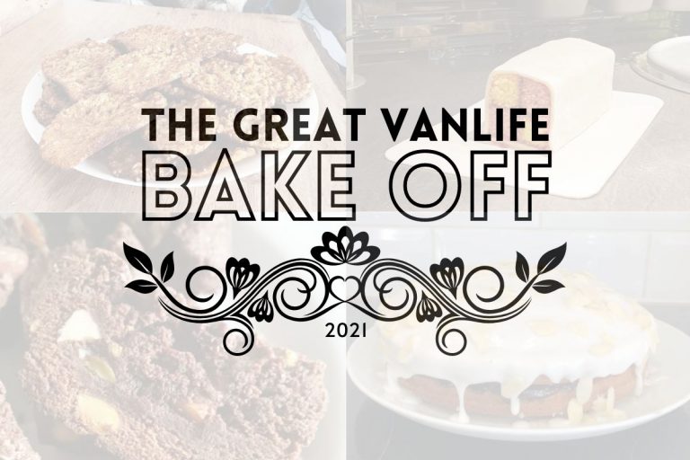 vanlife bake off, images of van baked goodies in the background