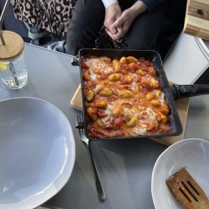 Mozzarella and chorizo gnocchi cooking in a ridgemonkey