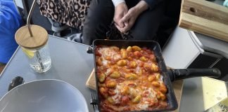 Mozzarella and chorizo gnocchi cooking in a ridgemonkey