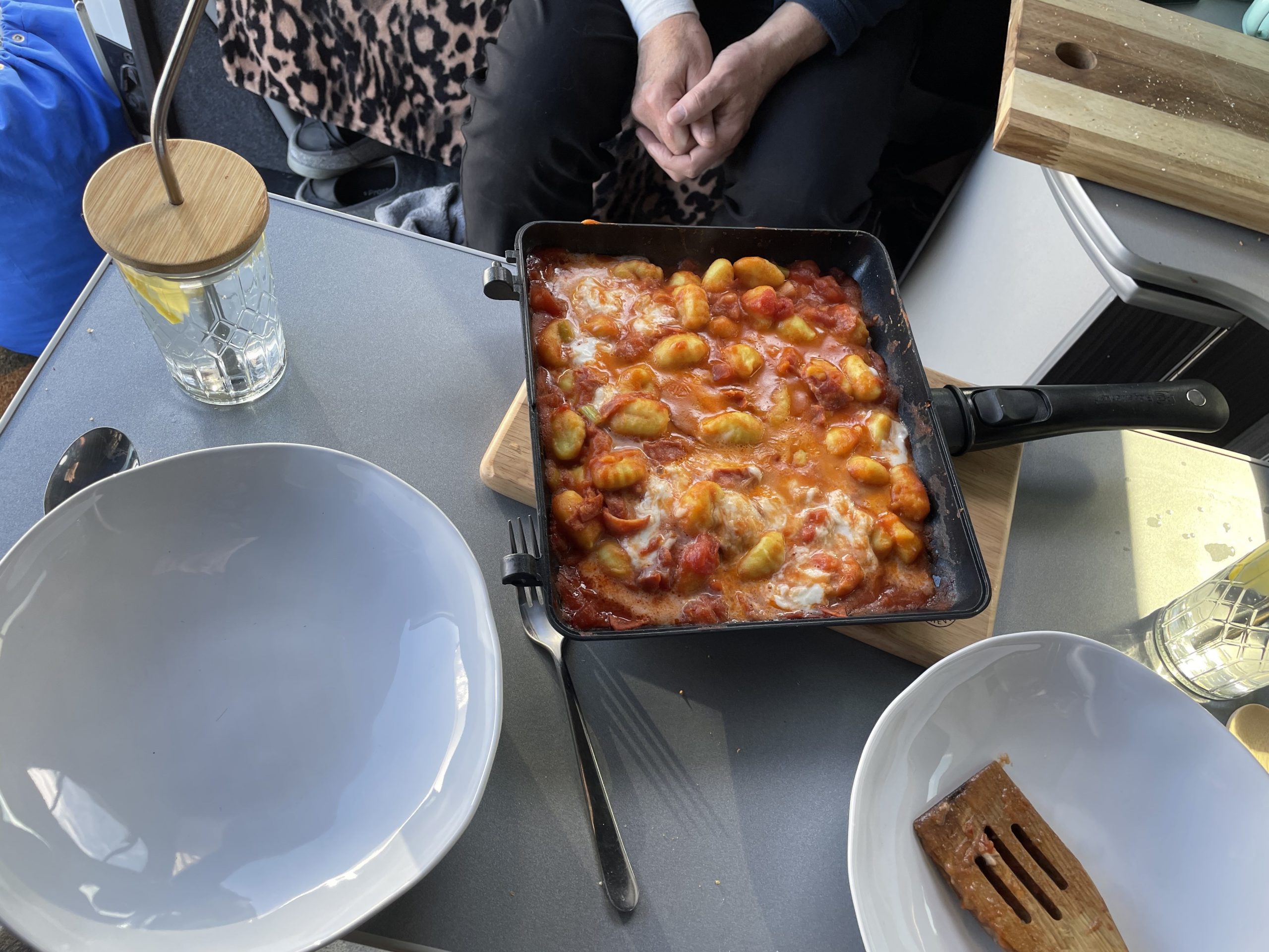 Mozzarella and chorizo gnocchi cooking in a ridgemonkey