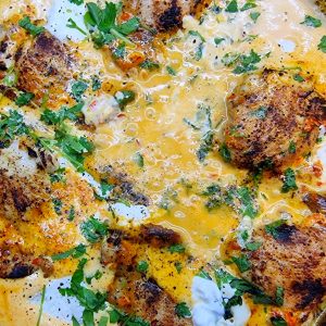 chicken and goats cheese in creamy red pepper sauce