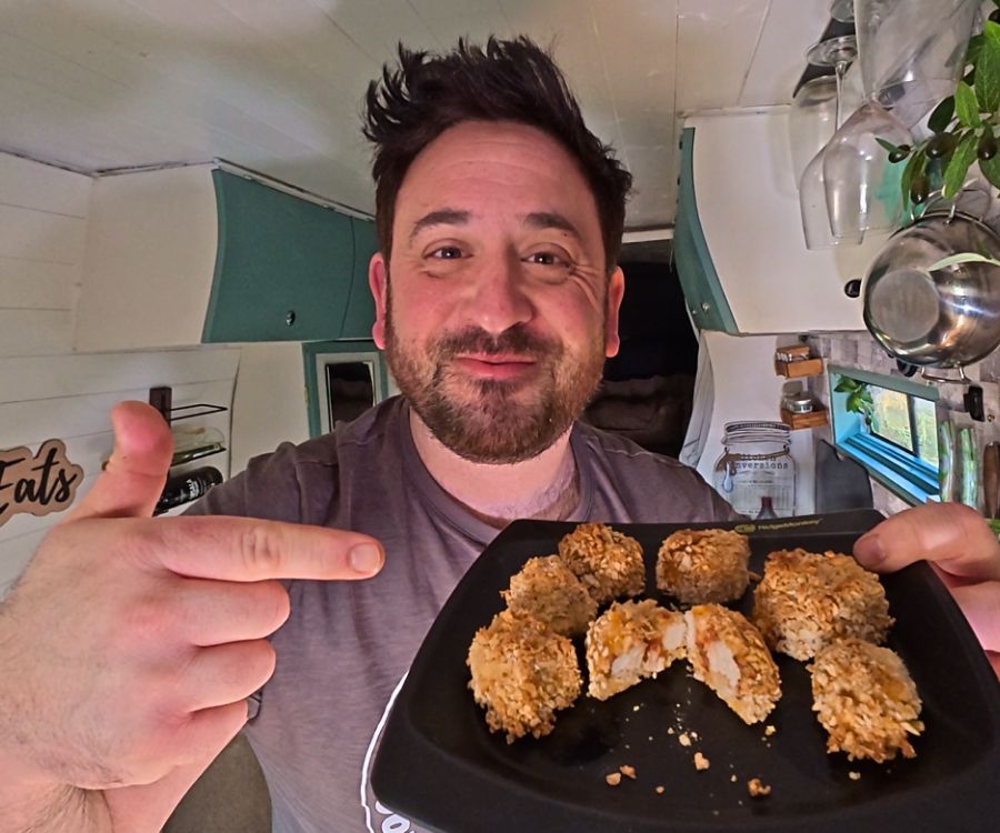 campervan air fryer cheese and tomato chicken popcorn